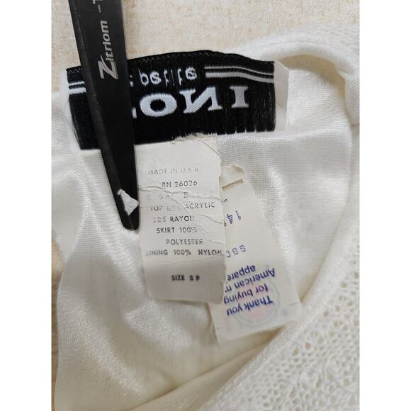 Vtg 80s Toni Petite Lace Dolman Sleeve Blouson Dress Size 8P USA Winter White - Picture 6 of 13